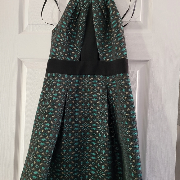 Midi black gold and green dress. Worn once. Halter neck. Size small - Picture 2 of 5